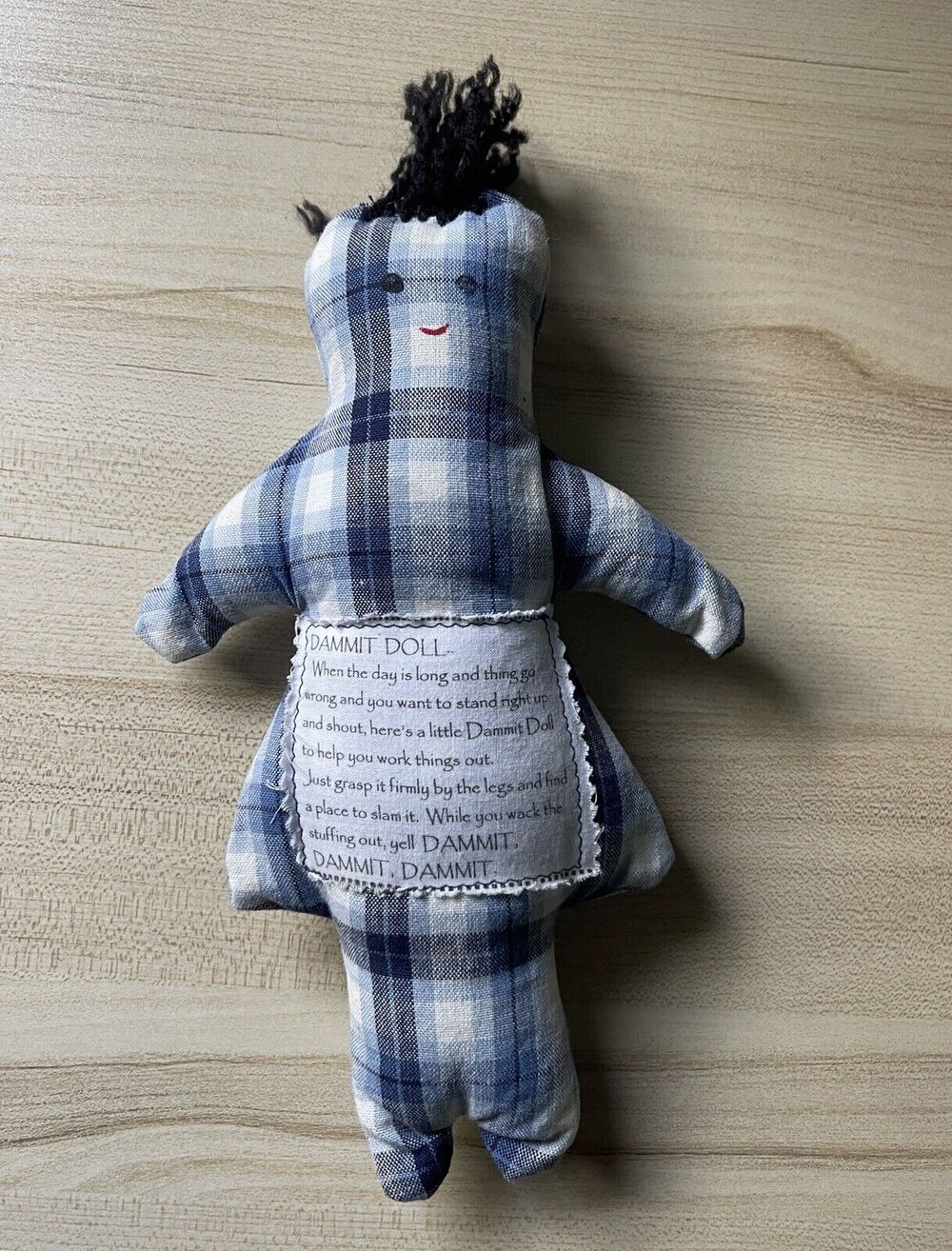 Dammit Doll Stress Relief Gag Gift Blue w/Black Hair White Elephant Gift 13"